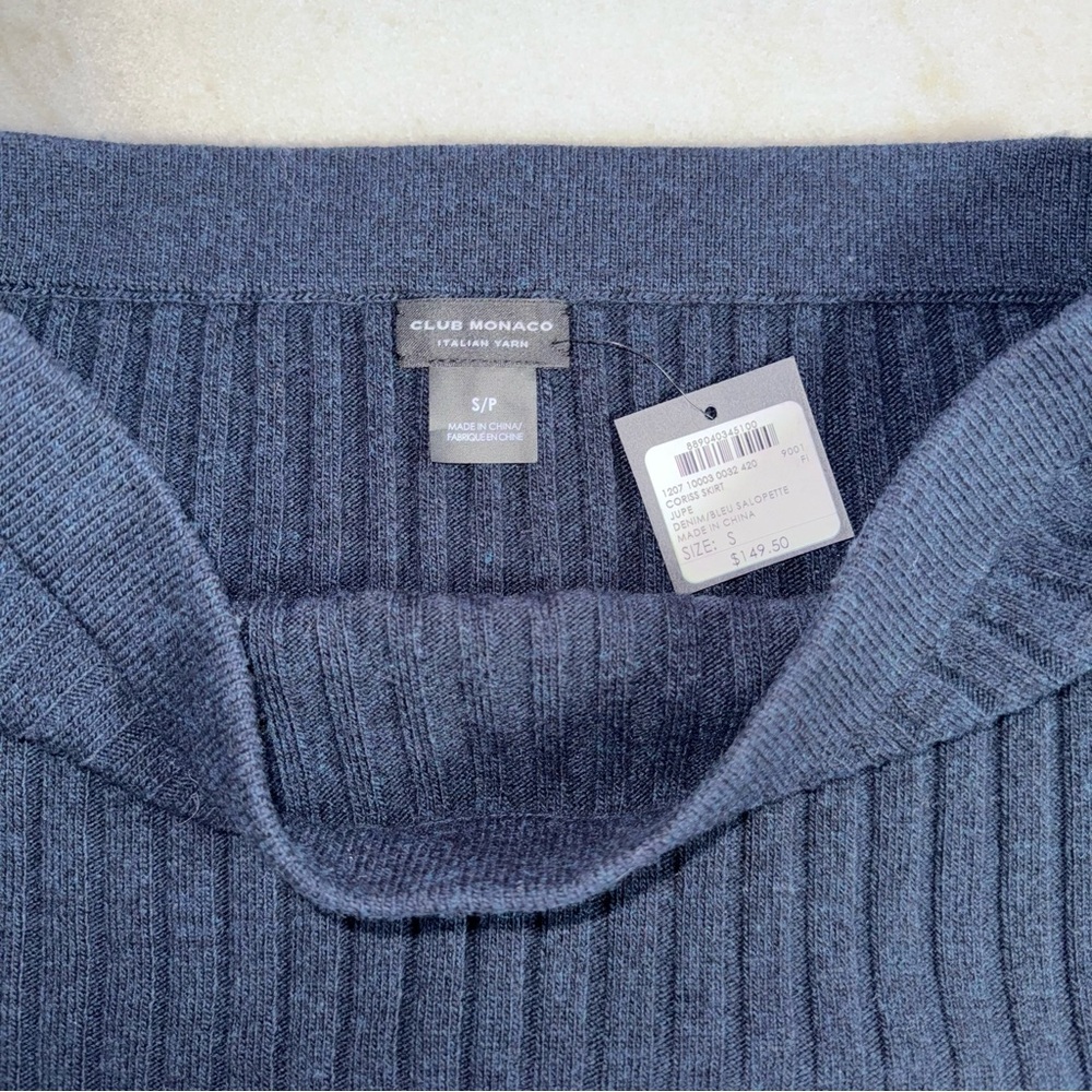 Club Monaco Navy Ribbed Knit Wool Midi Skirt Italian Yarn Womens Small New $150 - Picture 10 of 11